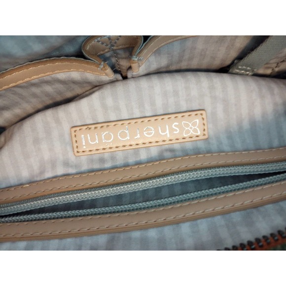 SHERPANI Paige Small Crossbody/Wristlet Bag Color Block Beige Green Canvas - Picture 8 of 10